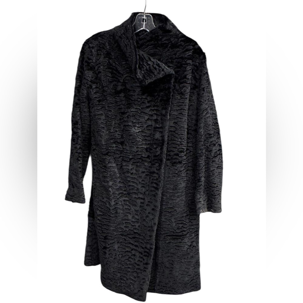 Rare ANYA HINDMARCH Black 100% Woven Fur Coat Winter Luxurious Silk Lined Spain
